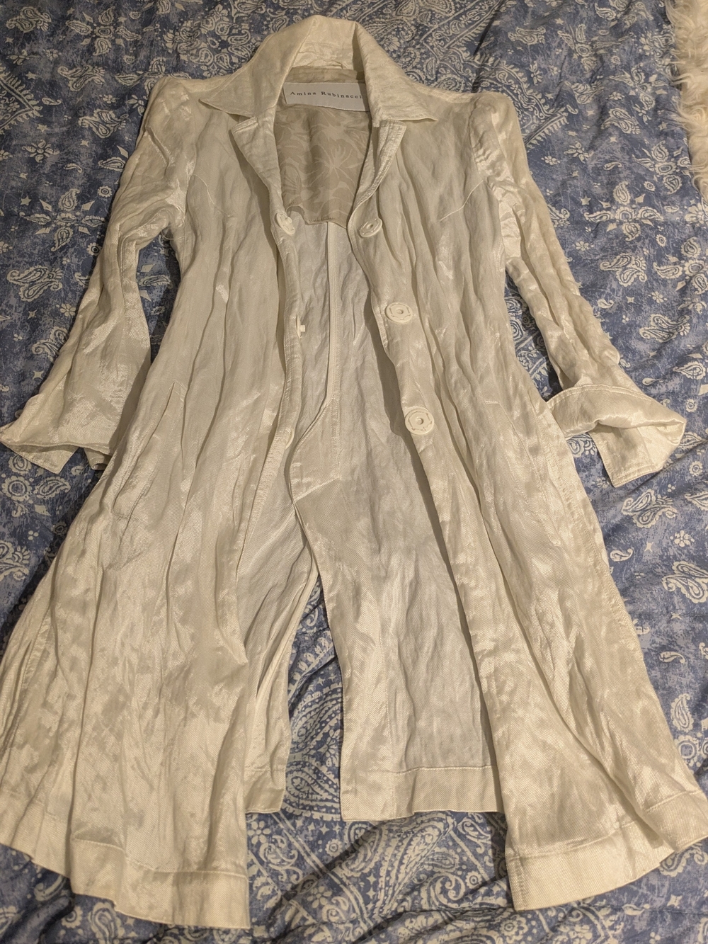 Ruffle Cream Amina Rubinaci Lightweight Duster Coat